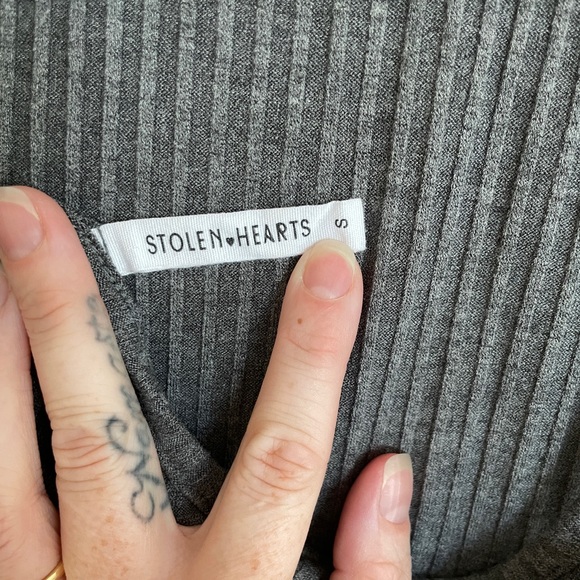 Stolen Hearts Gray Bodysuit with snaps and low back. Size Small. - Picture 4 of 4